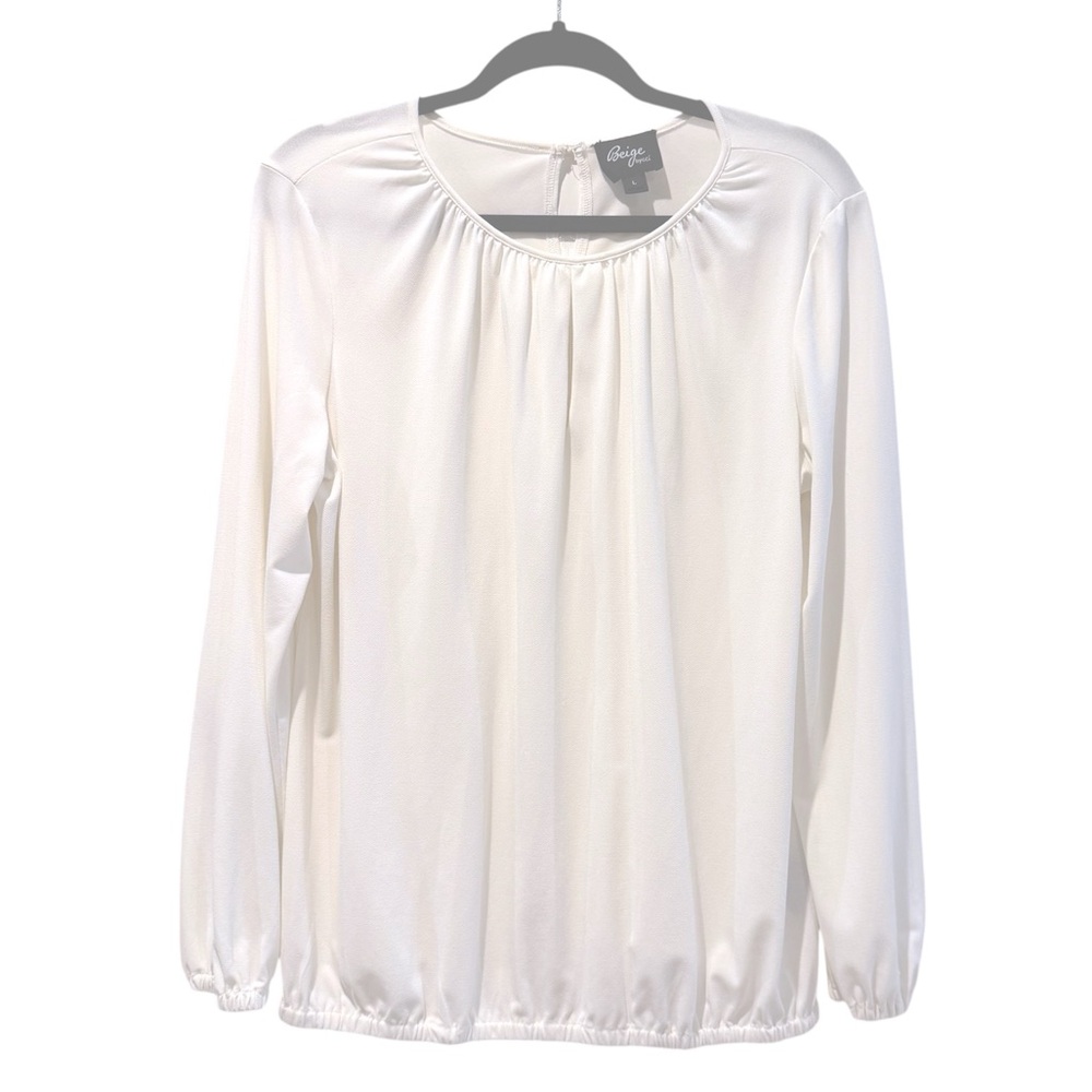 Beige By ECI Long Sleeve Lightweight Career Blouse Layering Top White Size Large